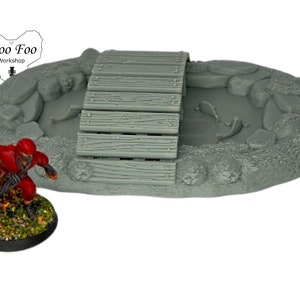 Pond with Bridge 3D printed Japanese Samurai Terrain 32mm - Nippon Saga