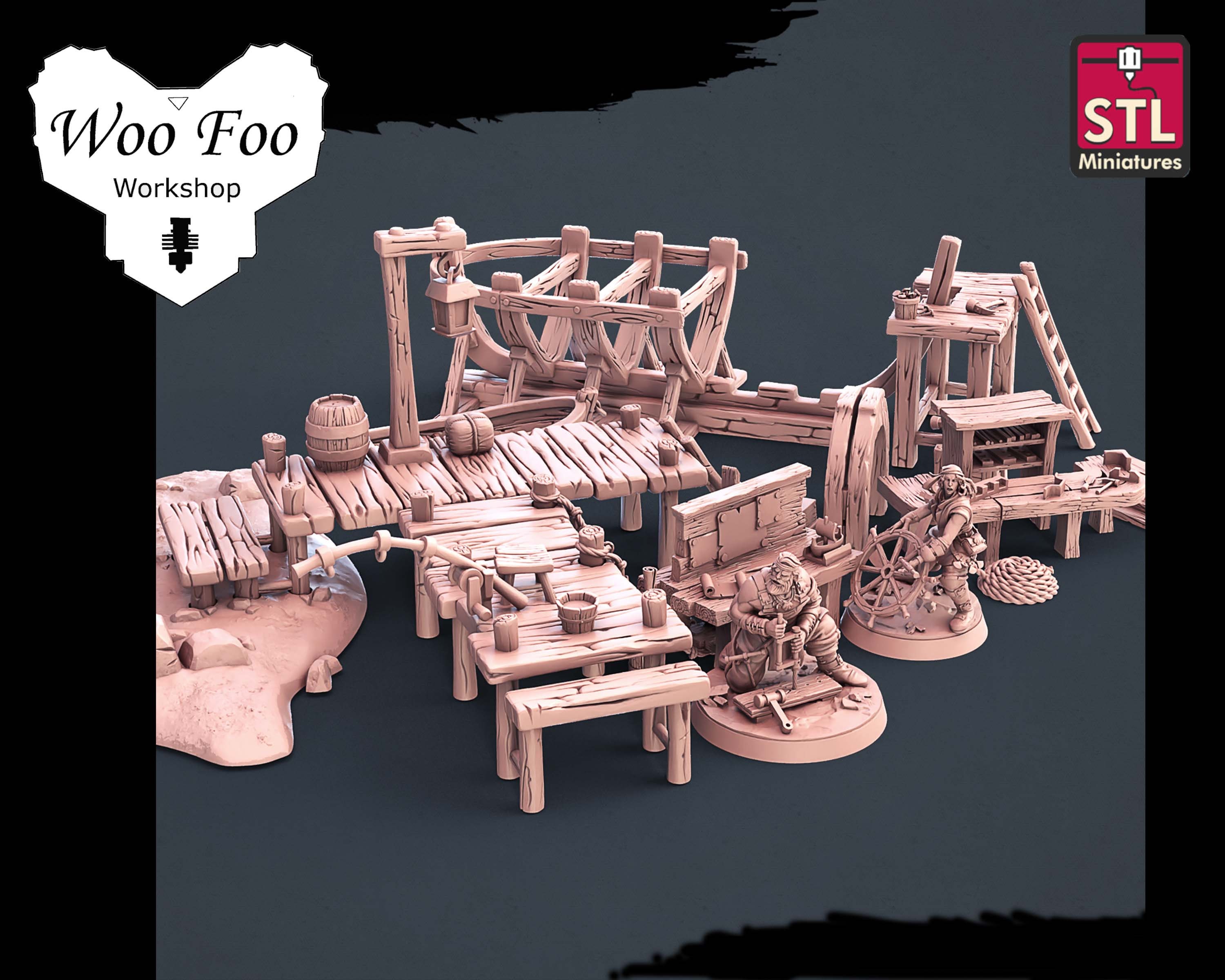 Ensemble de constructeurs de bateaux, 32 mm, terrain de jeu fantastique imprimé en résine 3D Miniatures STL