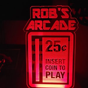 Personalized Arcade Led Sign Coin Slot Style For Arcade Room 1up GameRoom or Mancave