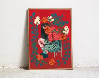 PRINT La Espera II A4. High quality art printing A4 size. Ilustration woman and plants - Wall art - Wall decor- Gouache painting -