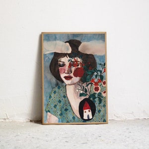 DRUCKEN Haus VI. Hochwertiger Kunstdruck. Frauen- und Pflanzenillustration. - Kunst für die Wand - Aquarellmalerei Frau und Blumen