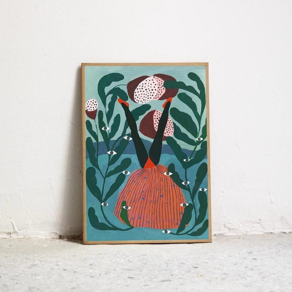 Print REVÉS. Impresión de arte en alta calidad. Ilustración mujer y plantas. - Art for wall - Gouache painting woman and legs.