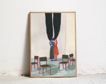 Print Pilo . High quality art print. Illustration woman and plants. - Art for wall - Gouache painting woman and eye-