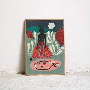 Print COMMUNITY. High quality art print. Illustration woman houses and plants. - Art for wall - Gouache painting woman and house