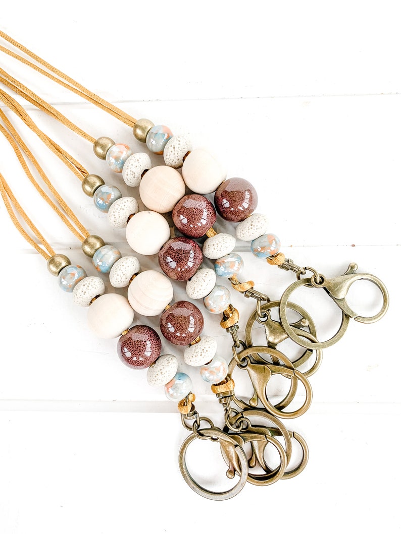 Beaded Lava Stone Diffuser Lanyard with marble /& brown ceramic beads