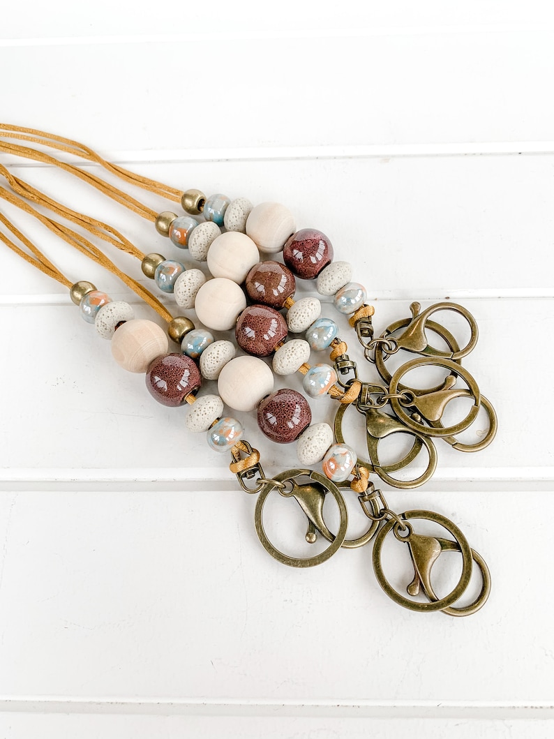 Beaded Lava Stone Diffuser Lanyard with marble /& brown ceramic beads