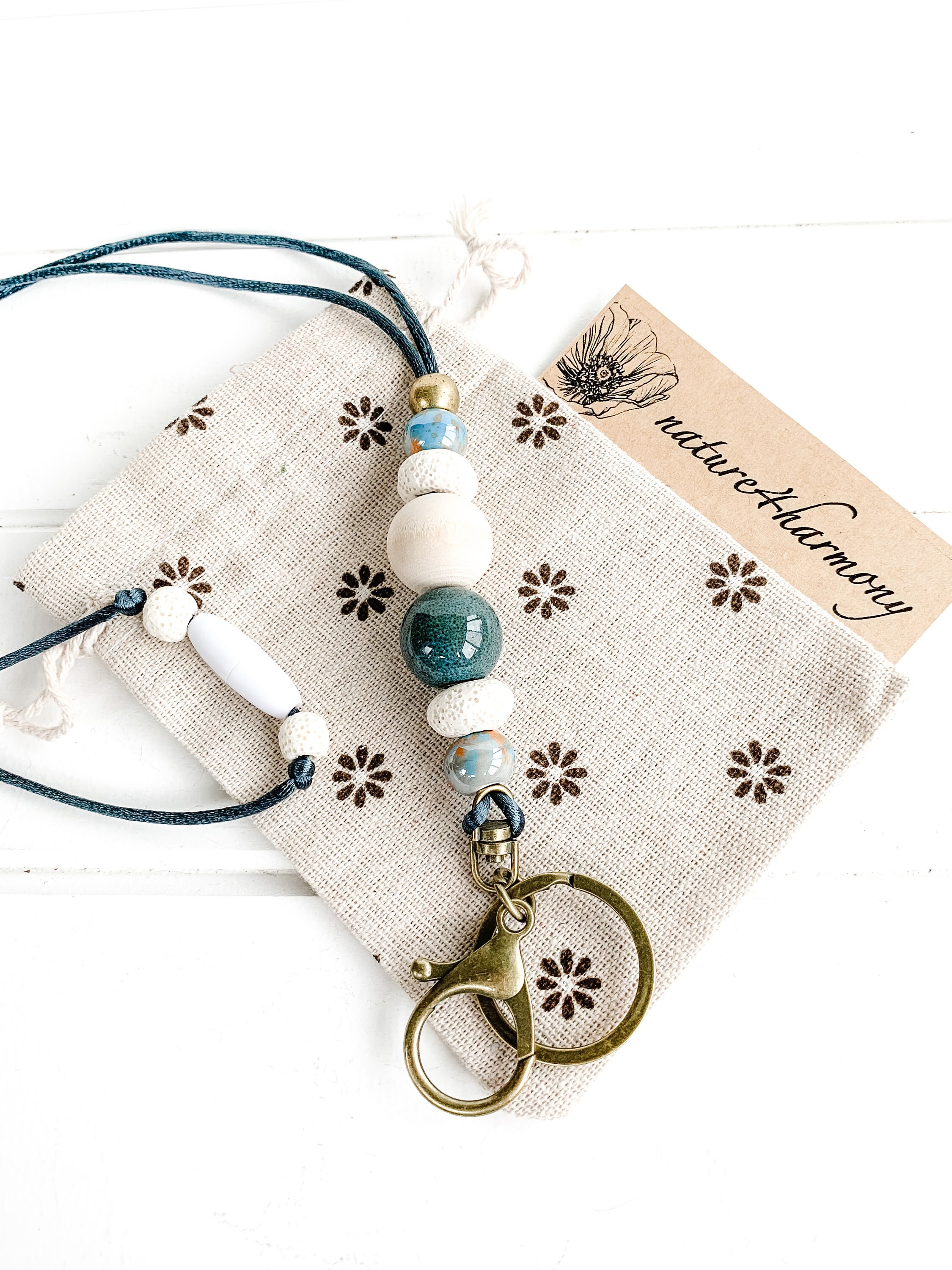 Beaded Lava Stone Diffuser Lanyard With Marble & Blue Ceramic - Etsy ...