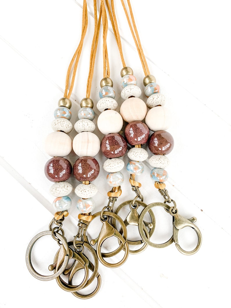 Beaded Lava Stone Diffuser Lanyard with marble /& brown ceramic beads
