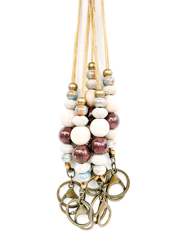 Beaded Lava Stone Diffuser Lanyard with marble /& brown ceramic beads