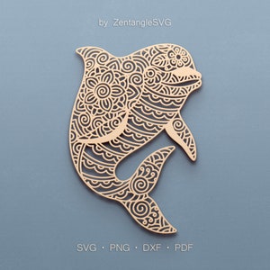 Dolphin Svg. Digital SVG PNG DXF for laser cut, paper cut, Cricut/Silhouette/Glowforge files. Floral, Mandala, Sea, Ocean, Dolphin Svg.