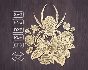 Halloween spider Svg papercut, paper cutting, laser cut mandala. Digital template for lasercut, paper cut, Cricut/Silhouette/Glowforge files