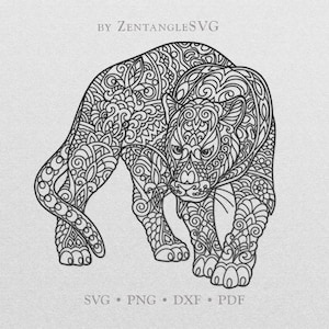 Panther Svg Animal. Mandala Panther Cat Svg. Cricut, Silhouette cut file. Svg, Png, Dxf files for printing, vinyl cutting, decal, sticker.
