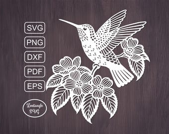 Birds Svg papercut, hummingbird paper cutting, laser cut. Digital template for lasercut, paper cut, Cricut/Silhouette/Glowforge files.