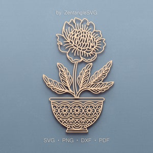 Peony Svg. Digital SVG PNG DXF for laser cut, paper cut, Cricut/Silhouette/Glowforge files. Flower, Floral, Spring, Garden, Flower in Pot.