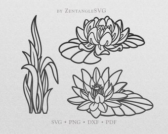 Water Lily Svg. Lotus Flower Svg bundle. Cricut, Silhouette cut file. Svg, Png, Dxf files for printing, vinyl cutting, decal, sticker.