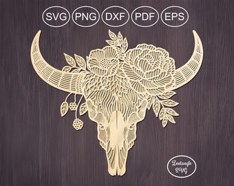 Halloween buffalo-skull Svg papercut, paper cutting, laser cut. Digital template for lasercut, paper cut, Cricut/Silhouette/Glowforge files.