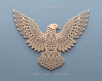 Eagle Svg. Digital SVG PNG DXF for laser cut, paper cut, Cricut/Silhouette/Glowforge files. 4th of July Eagle Svg, Mandala Eagle Svg.