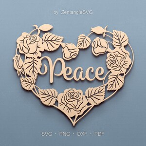 Peace Svg Heart. Digital SVG PNG DXF for laser cut, paper cut, Cricut/Silhouette/Glowforge files. Spring, Rose, Floral wreath, Flower wreath