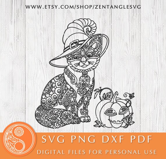 Halloween Cat Svg. Mandala Cat Svg. Cat in Hat. Cricut and - Etsy