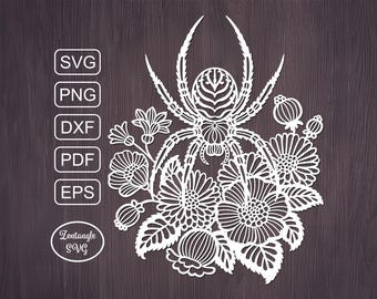 Halloween spider Svg papercut, paper cutting, laser cut mandala. Digital template for lasercut, paper cut, Cricut/Silhouette/Glowforge files