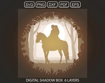 Love couple light box SVG, 3d layered shadow box lightbox. Digital Cricut Silhouette files for laser cut, paper cut, shadowbox template.