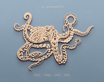 Octopus Svg. Digital SVG PNG DXF for laser cut, paper cut, Cricut/Silhouette/Glowforge files. Octopus Mandala Svg, Sea, Mandala Octopus Svg.