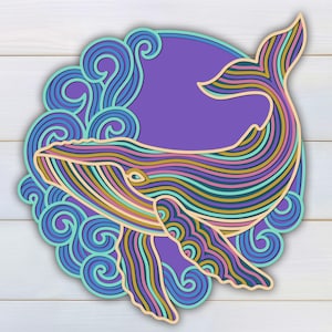 Whale fish Svg papercut, fish paper cutting, sea laser cut. Digital template for lasercut, paper cut, Cricut/Silhouette/Glowforge files.