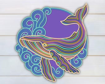 Whale fish Svg papercut, fish paper cutting, sea laser cut. Digital template for lasercut, paper cut, Cricut/Silhouette/Glowforge files.