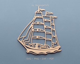 Sailing Ship Svg. Digital SVG PNG DXF for laser cut, paper cut, Cricut/Silhouette/Glowforge files. Sailboat Svg, Sail boat Svg, Ship Svg.