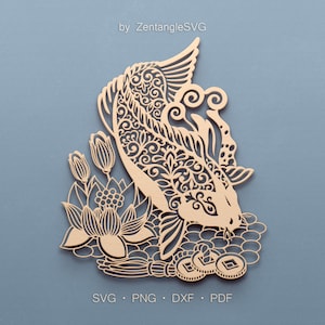 Fishcat Tisha OGカラー Koi Fish Svg. Digital SVG PNG DXF for Laser Cut, Paper Cut