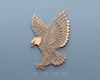 Eagle Svg. Digital SVG PNG DXF for laser cut, paper cut, Cricut/Silhouette/Glowforge files. 4th of July Eagle Svg, Mandala Eagle Svg.