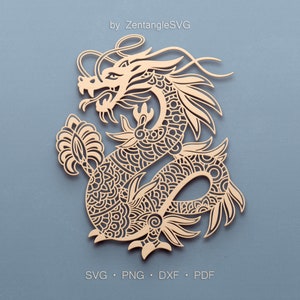 Dragon Svg. Digital SVG PNG DXF for laser cut, paper cut, Cricut/Silhouette/Glowforge files. Fantasy, Chinese Dragon Svg, Mandala Dragon Svg
