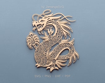 Dragon Svg. Digital SVG PNG DXF for laser cut, paper cut, Cricut/Silhouette/Glowforge files. Fantasy, Chinese Dragon Svg, Mandala Dragon Svg