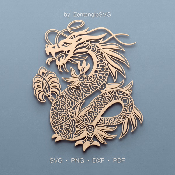 Dragon Svg. Digital SVG PNG DXF for laser cut, paper cut, Cricut/Silhouette/Glowforge files. Fantasy, Chinese Dragon Svg, Mandala Dragon Svg