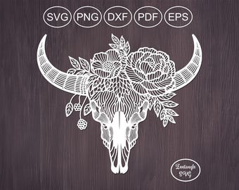 Halloween buffalo-skull Svg papercut, paper cutting, laser cut. Digital template for lasercut, paper cut, Cricut/Silhouette/Glowforge files.