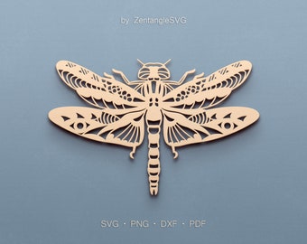 Dragonfly Svg. Digital SVG PNG DXF for laser cut, paper cut, Cricut/Silhouette/Glowforge file. Spring, Garden, Insect, Mandala Dragonfly Svg