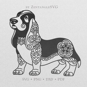 Basset Hound Dog Svg. Mandala Dog Svg. Dog Svg. Cricut, Silhouette cut file. Svg, Png, Dxf files for printing, vinyl cutting, decal, sticker