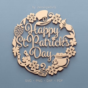 St Patrick's Day Svg. Digital SVG PNG DXF for laser cut, paper cut, Cricut/Silhouette/Glowforge files. Floral wreath Svg, Flower wreath Svg.