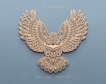 Owl Svg. Digital SVG PNG DXF for laser cut, paper cut, Cricut/Silhouette/Glowforge files. Floral, Flower, Mandala Owl Svg, Owl Mandala Svg.
