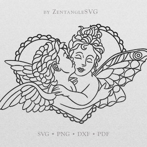 Angel Svg. Two Kissing Angels Love Heart Svg. Cricut, Silhouette cut file. Svg, Png, Dxf files for printing, vinyl cutting, decal, sticker.