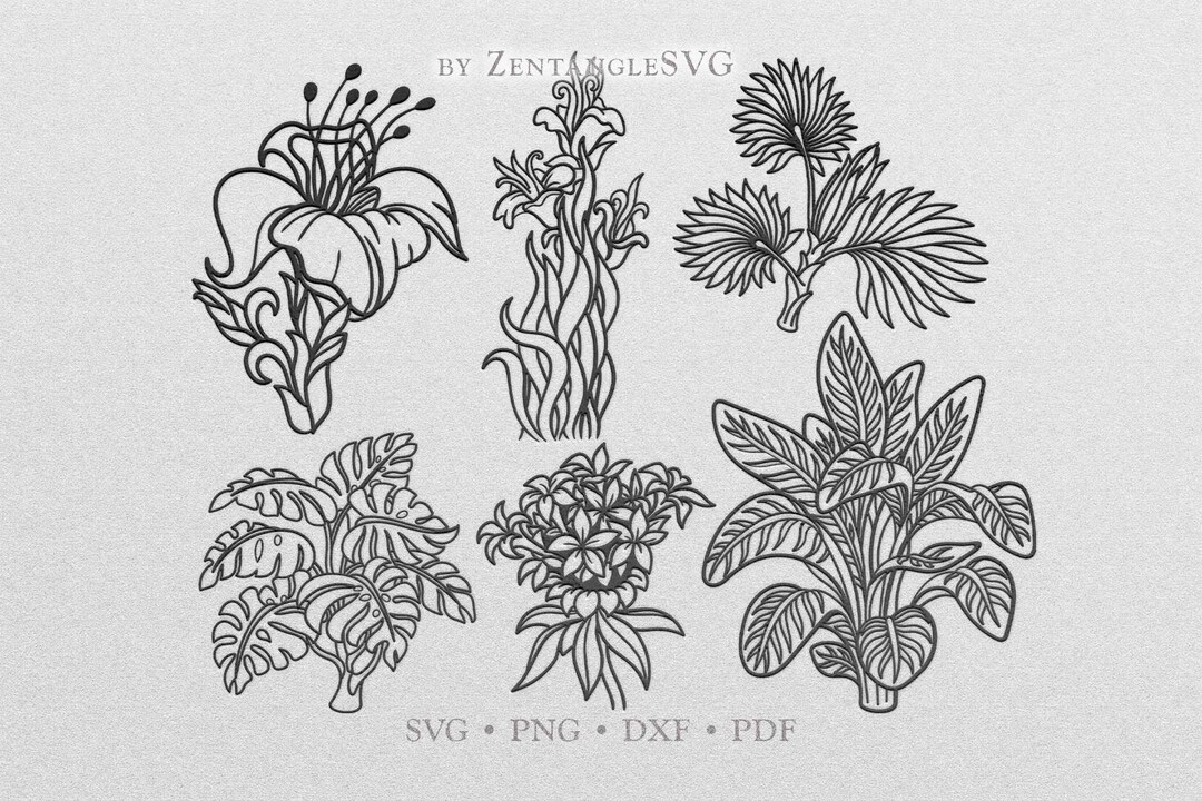 Tropical Flowers Svg. Tropical Leaves Svg. Cricut, Silhouette Cut File ...