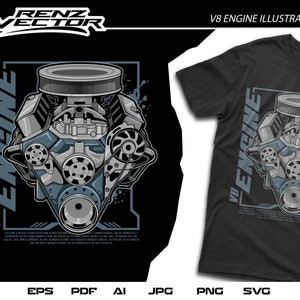 V8 Engine T-Shirt: Automotive Vector Art (Digital Download)