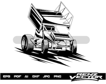 Dirt Track Winged Car SVG: Racing Clipart (Digital Download)