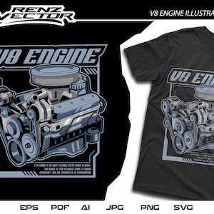 T-shirt, Engine Vector, T-shirt V8 engine, V8 Engine Vector, Automotive T-shirt