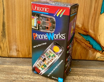 Retro 1990s Unisonic PhoneWorks  See Through Clear Touch Tone Landline Telephone Model No 6900 In Original Box - Mint Condition