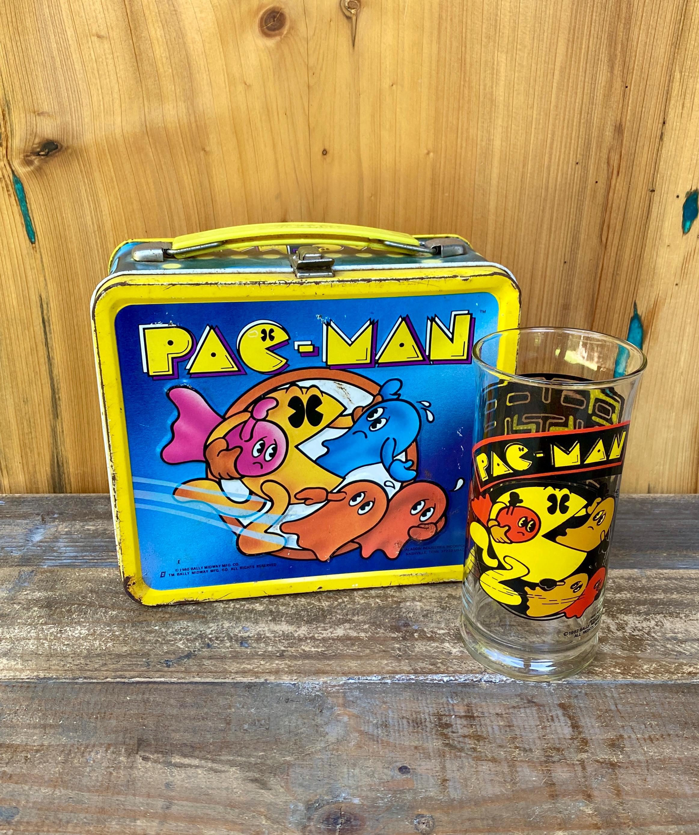 Vintage Pac-man Lunchbox & Bally Midway Glass Set - 1980s Arcade