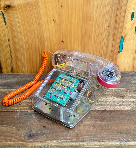 Vintage 1988 Clear ITT Fun Phone | Transparent Memphis Style Touch Tone Telephone | Neon 80s Desk Phone | Retro See Through Landline | Works