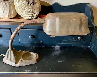 Vintage Industrial Gooseneck Desk Lamp | Cast Iron Base