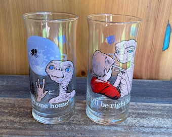 Vintage 1982 E.T. Pizza Hut Collector Glasses Set of 2 Phone Home