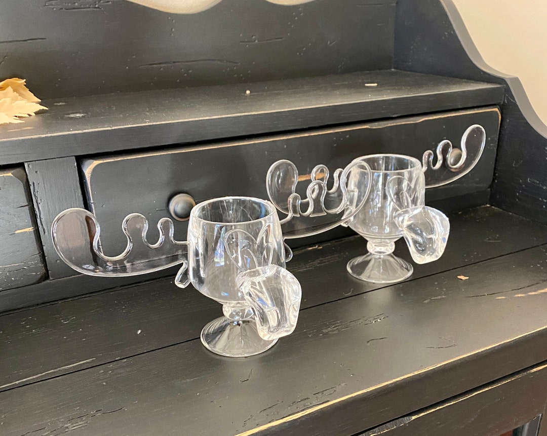 Vintage Kitschy Clear Acrylic Moose Cups as Seen on the Cult Etsy